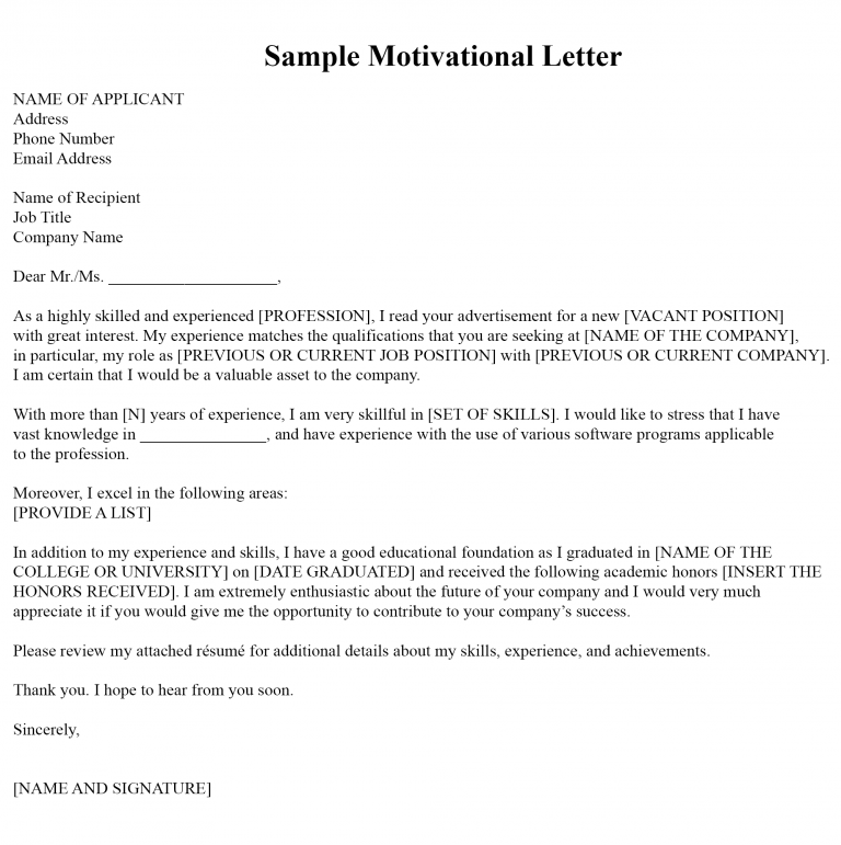 Sample Motivation Letter Motivation Letter