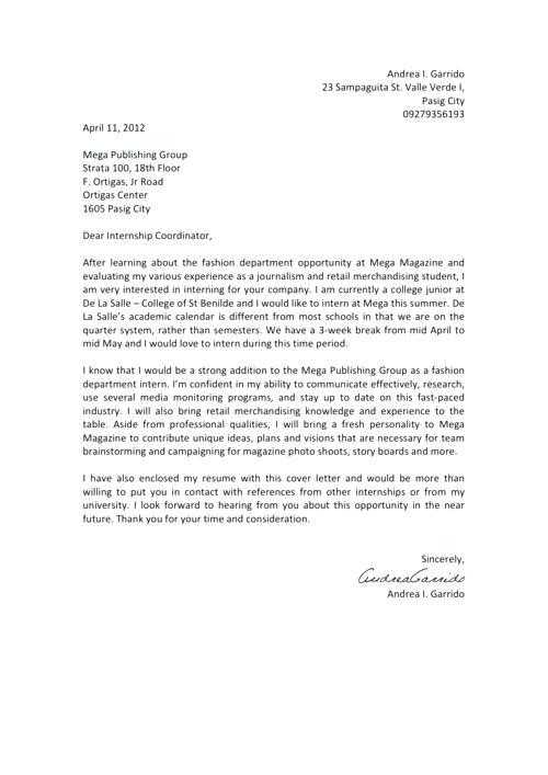 Motivation Letter For Internship Abroad