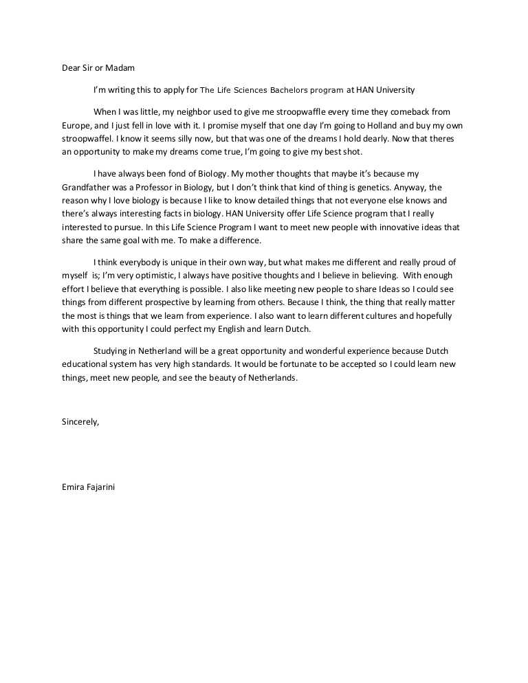 Motivation Letter for Study Abroad Sample