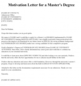 Motivation Letter For Master Degree Sample PDF