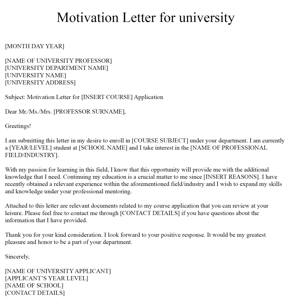 Free Printable Motivation Letter Sample With Example In PDF ...