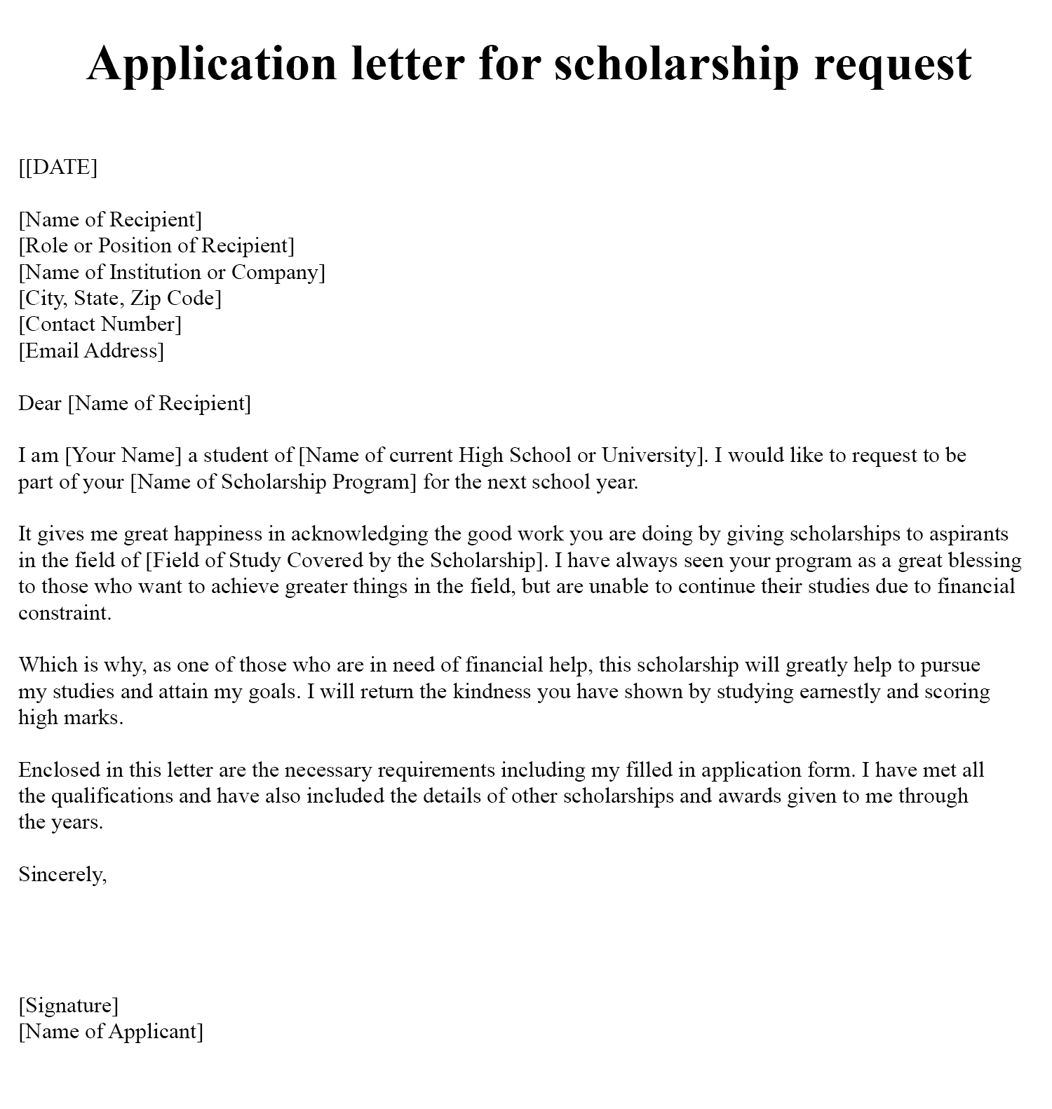 Motivation Letter For Scholarship Sample Word