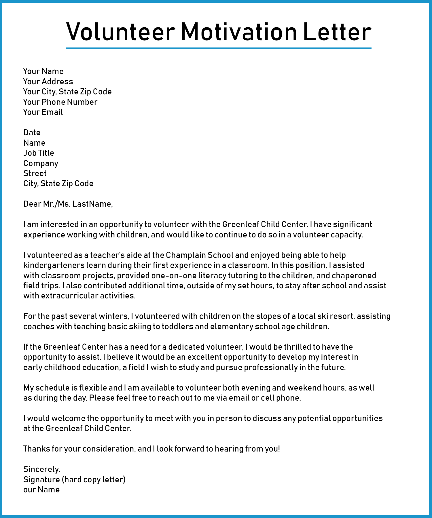 Youth Volunteer Motivation Letter