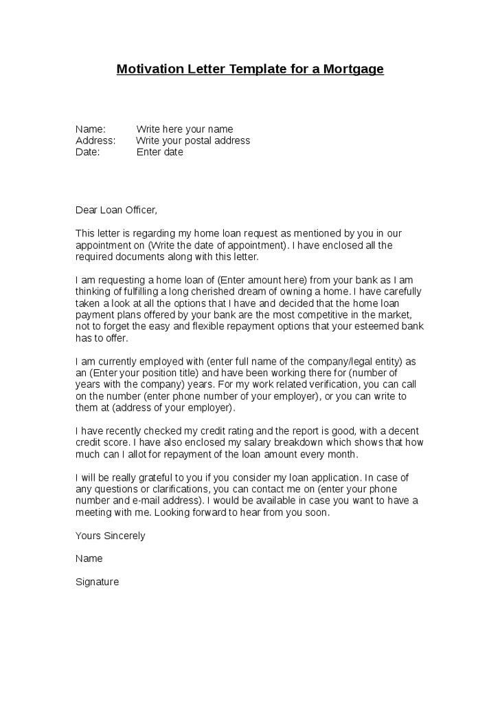 Sample Motivation Letter Template for Mortgage