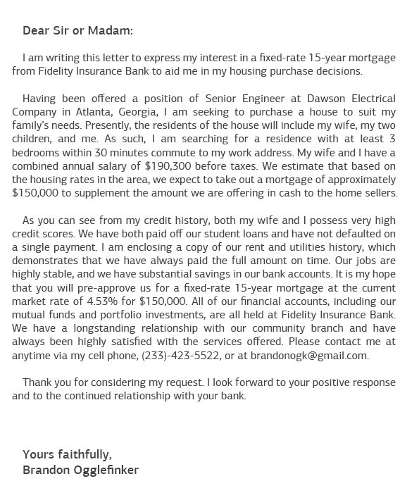 Sample Motivation Letter for Mortgage